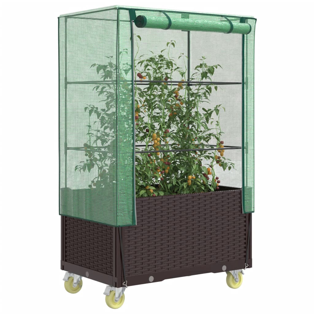 højbed med overtræk og hjul 80x50x182 cm rattan-look