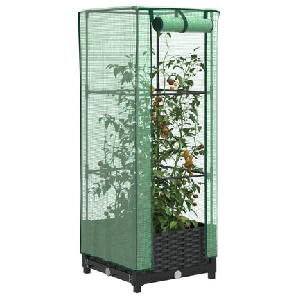 højbed med drivhusovertræk 40x40x123 cm rattan-look