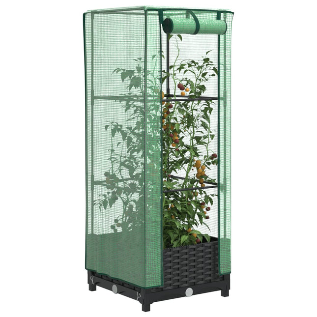 højbed med drivhusovertræk 40x40x123 cm rattan-look