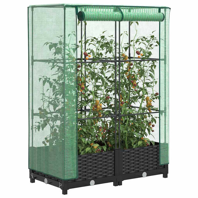 højbed med drivhusovertræk 80x40x123 cm rattan-look
