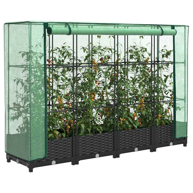højbed med drivhusovertræk rattan-look 160x40x123 cm