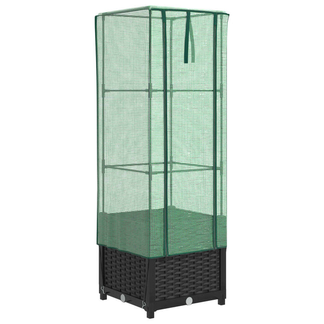højbed med drivhusovertræk 40x40x139 cm rattan-look