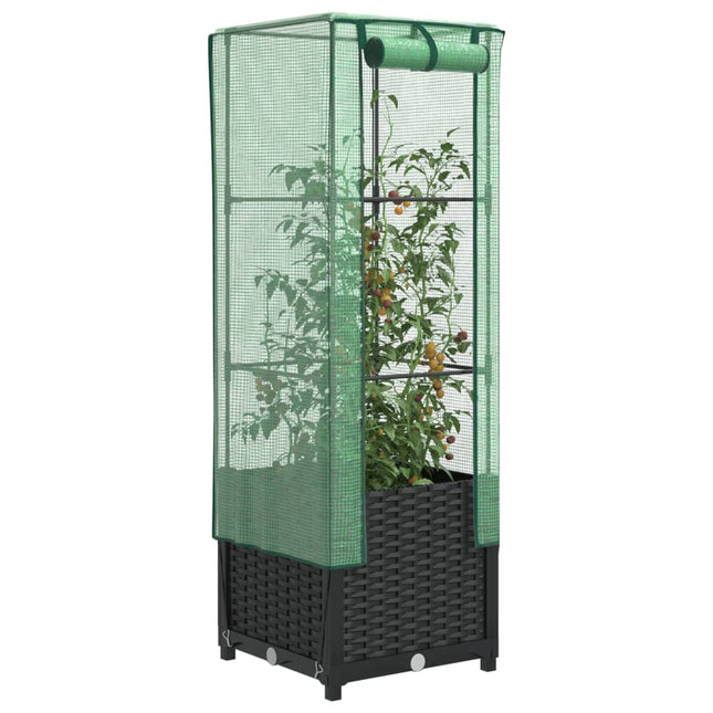 højbed med drivhusovertræk 40x40x139 cm rattan-look