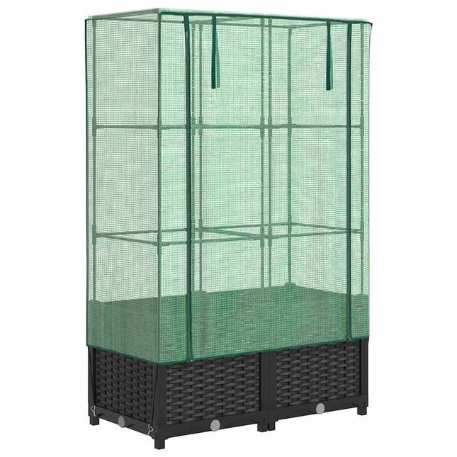 højbed med drivhusovertræk 80x40x138 cm rattan-look