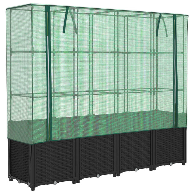højbed med drivhusovertræk rattan-look 160x40x153 cm