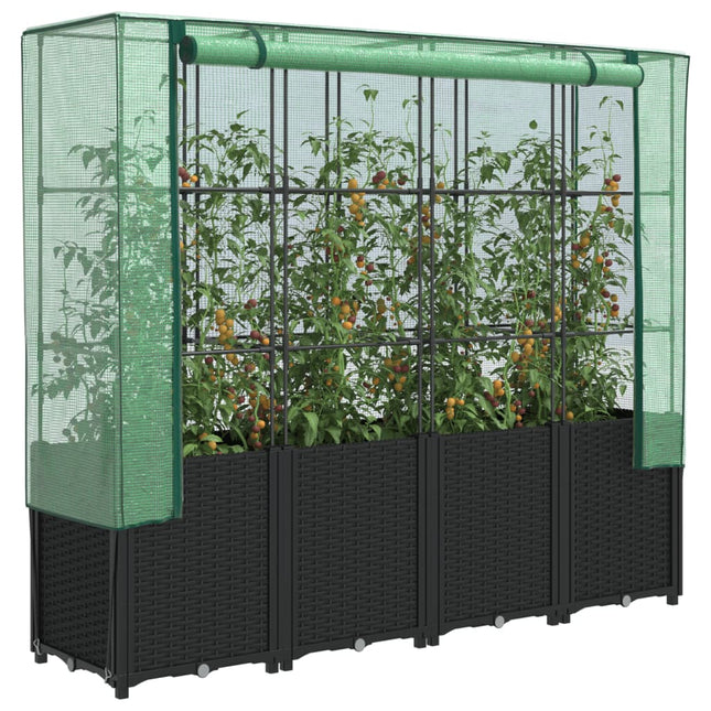 højbed med drivhusovertræk rattan-look 160x40x153 cm