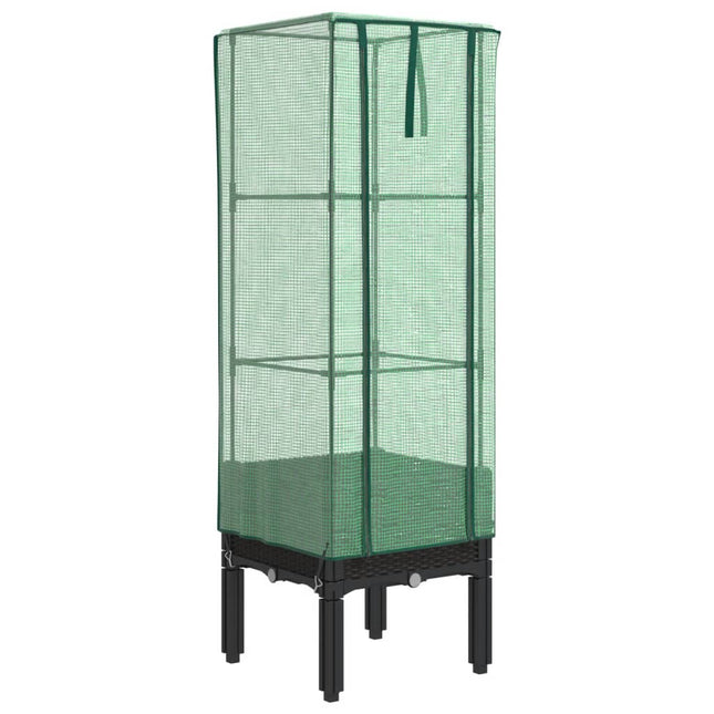 højbed med drivhusovertræk 40x40x140 cm rattan-look