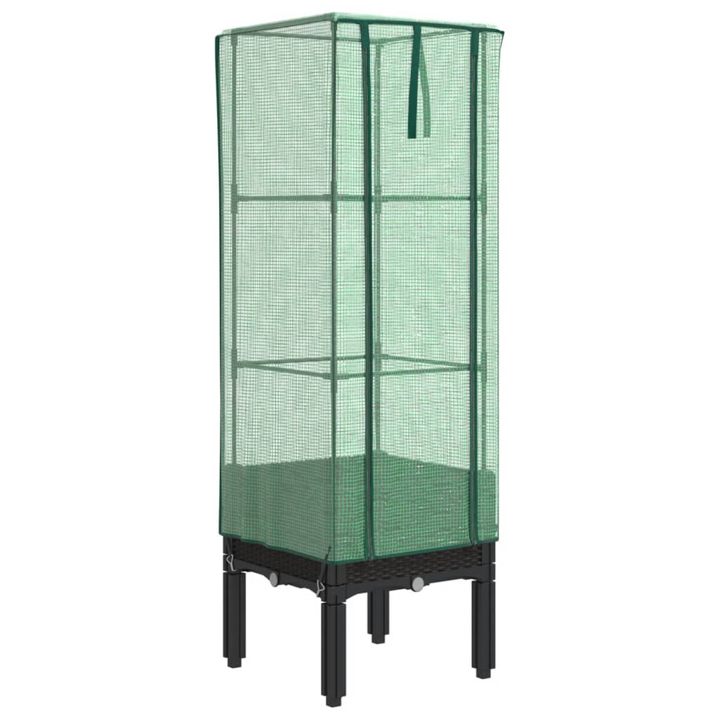 højbed med drivhusovertræk 40x40x140 cm rattan-look