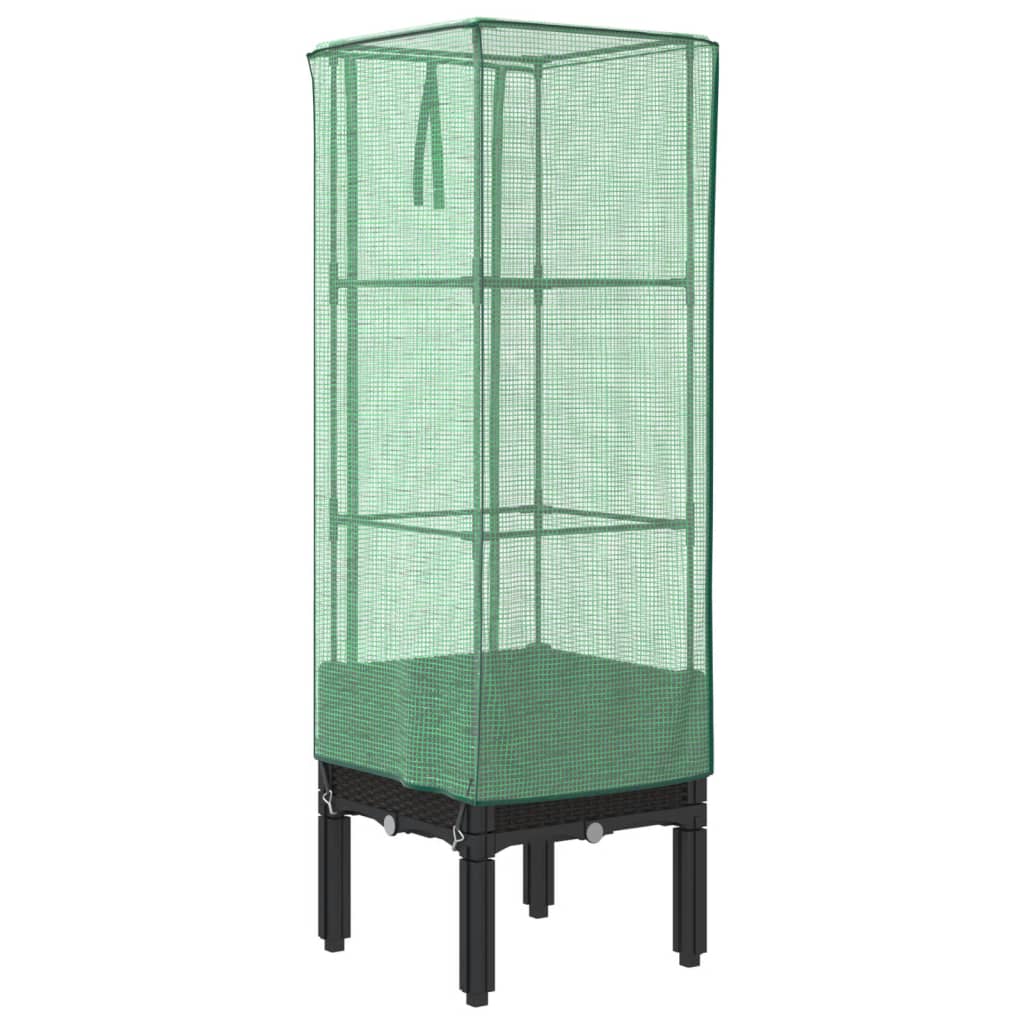 højbed med drivhusovertræk 40x40x140 cm rattan-look