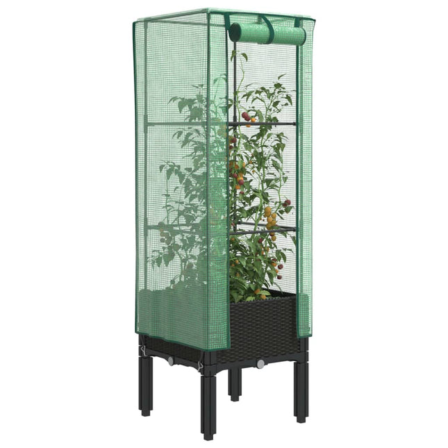 højbed med drivhusovertræk 40x40x140 cm rattan-look