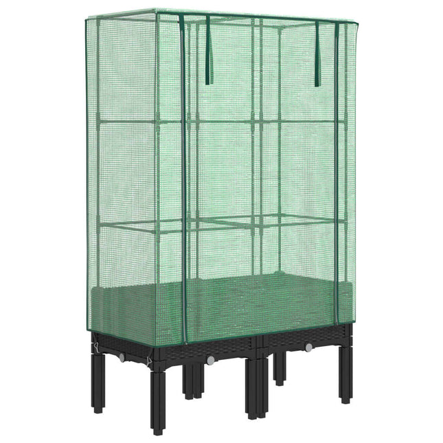 højbed med drivhusovertræk 80x40x140 cm rattan-look
