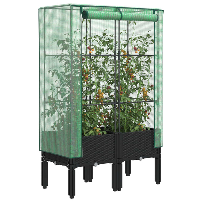 højbed med drivhusovertræk 80x40x140 cm rattan-look
