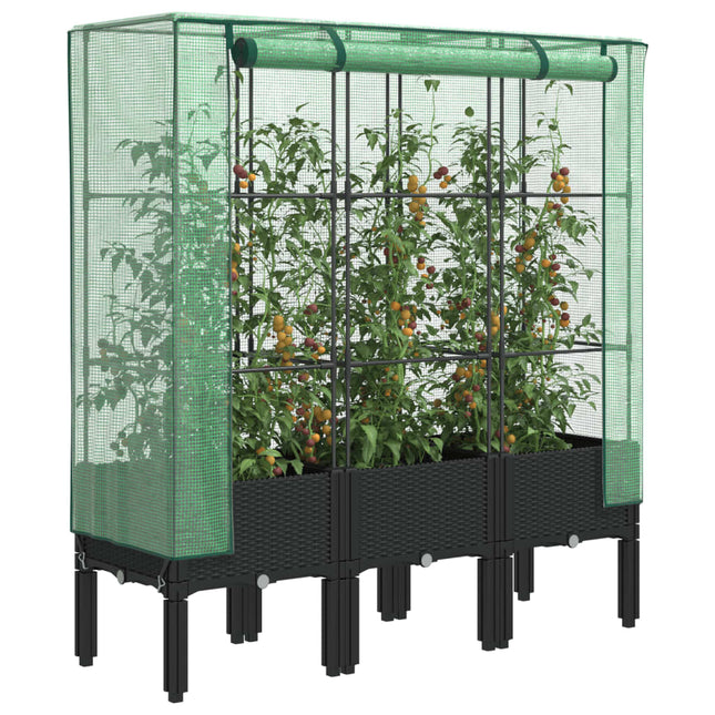 højbed med drivhusovertræk 120x40x140 cm rattan-look