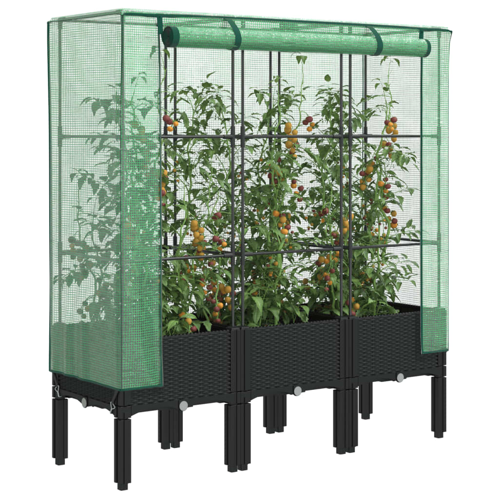 højbed med drivhusovertræk 120x40x140 cm rattan-look