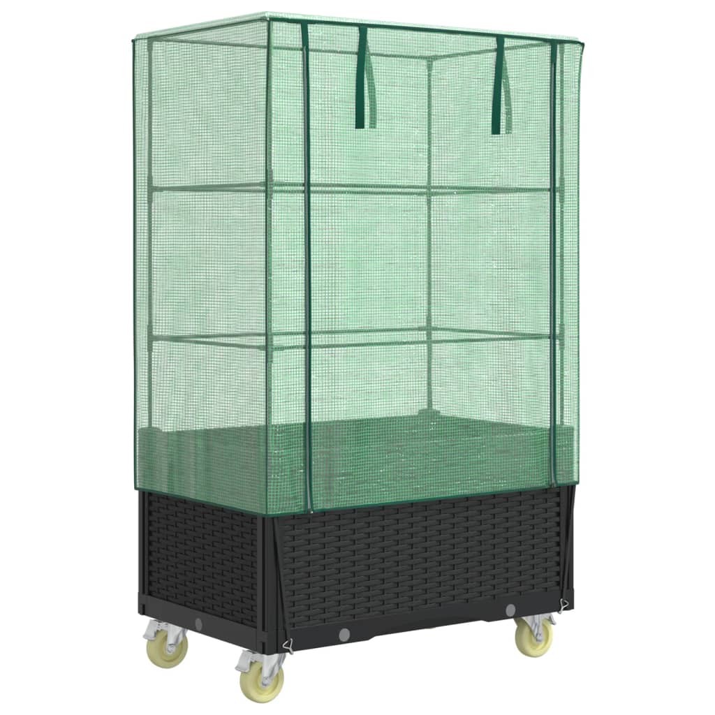højbed med overtræk og hjul 80x50x182 cm rattan-look