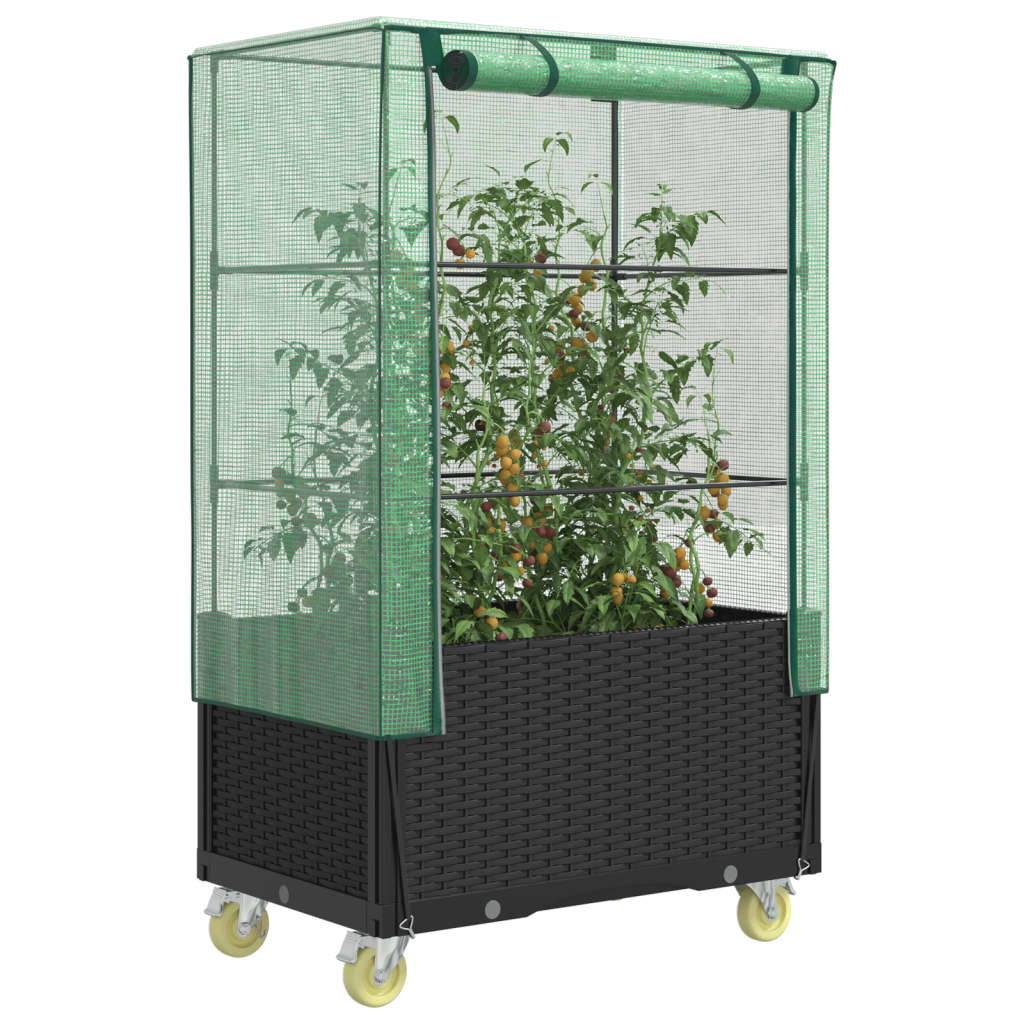 højbed med overtræk og hjul 80x50x182 cm rattan-look