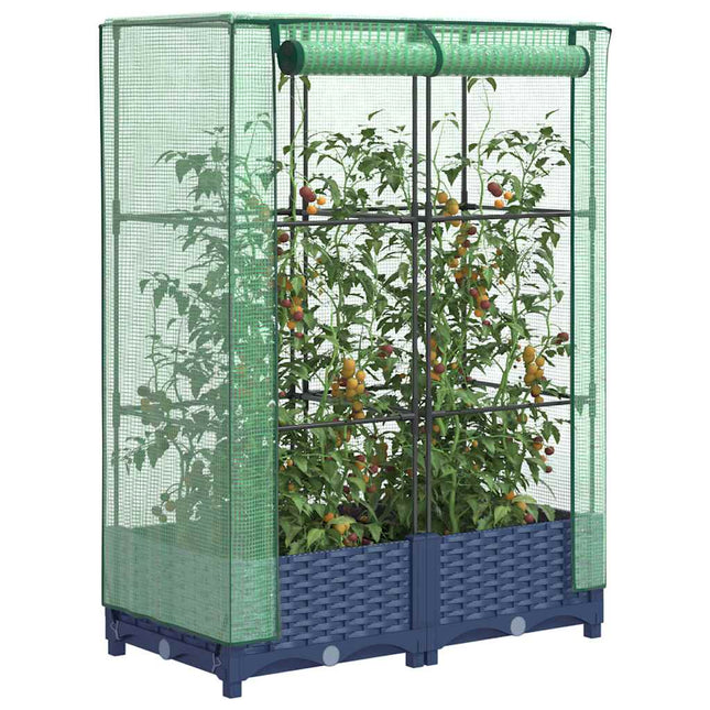 højbed med drivhusovertræk 80x40x123 cm rattan-look