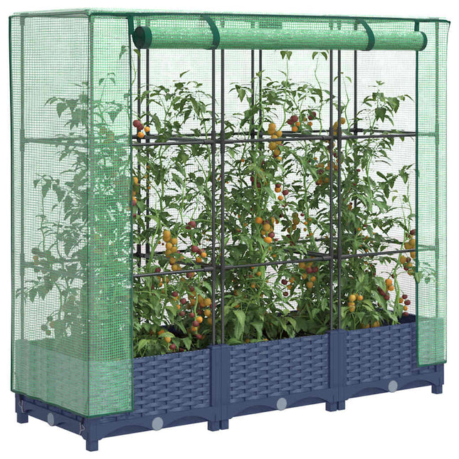 højbed med drivhusovertræk rattan-look 120x40x123 cm