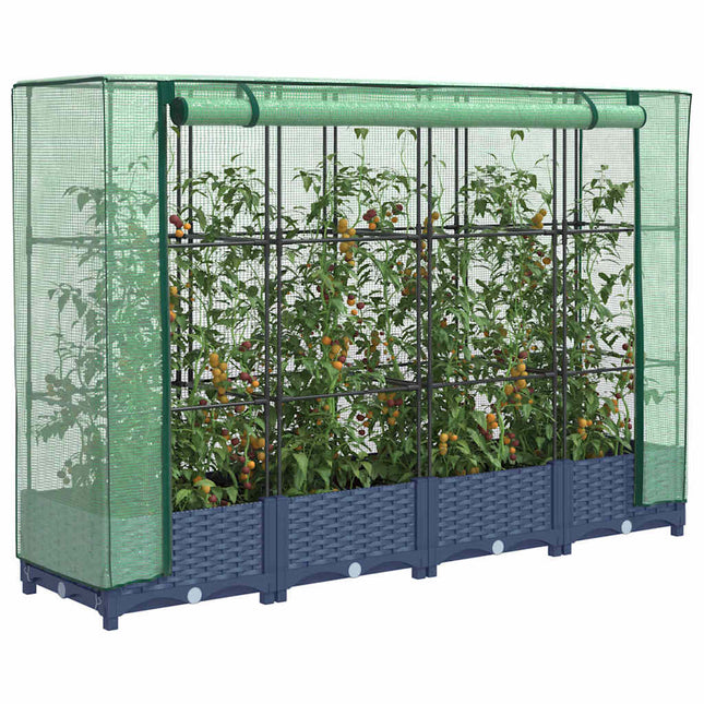 højbed med drivhusovertræk rattan-look 160x40x123 cm