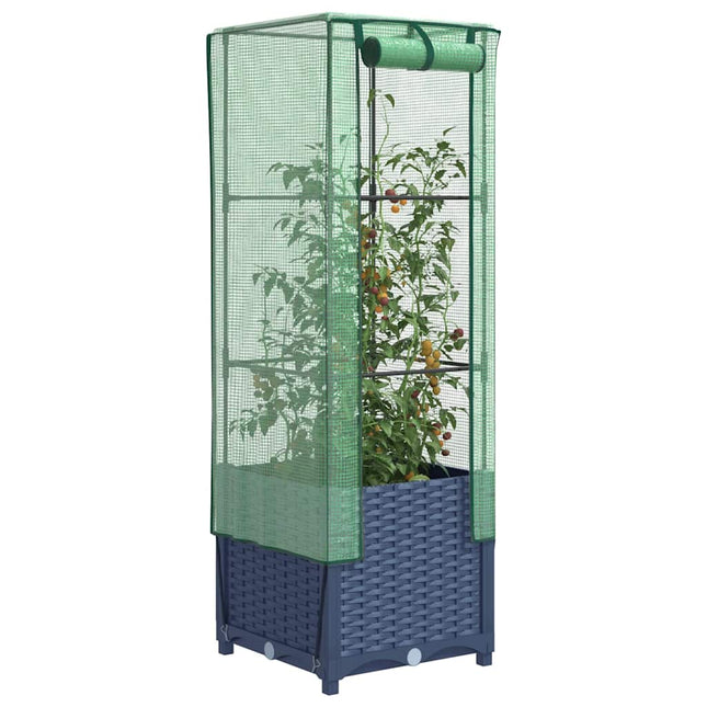 højbed med drivhusovertræk 40x40x139 cm rattan-look