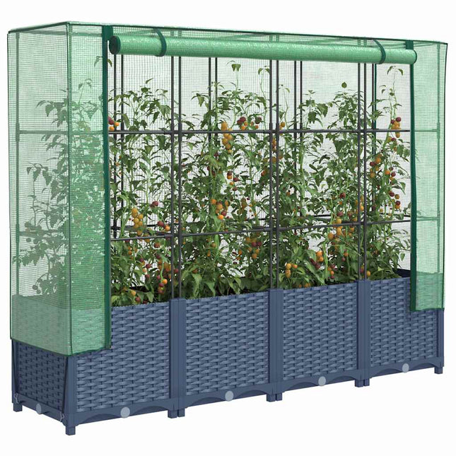 højbed med drivhusovertræk rattan-look 160x40x138 cm