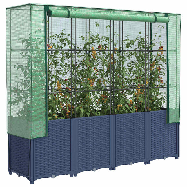 højbed med drivhusovertræk rattan-look 160x40x153 cm