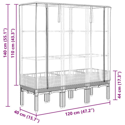 højbed med drivhusovertræk 120x40x140 cm rattan-look