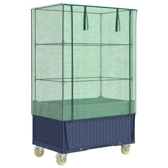 højbed med overtræk og hjul 80x50x182 cm rattan-look