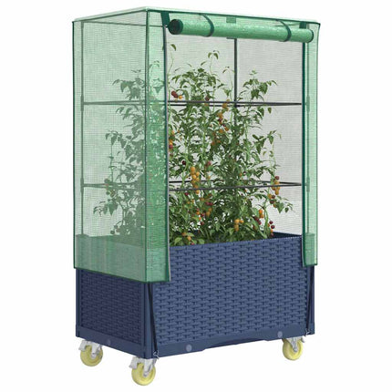 højbed med overtræk og hjul 80x50x182 cm rattan-look