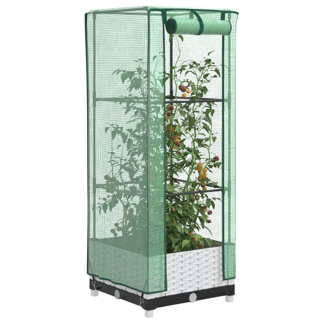 højbed med drivhusovertræk 40x40x123 cm rattan-look