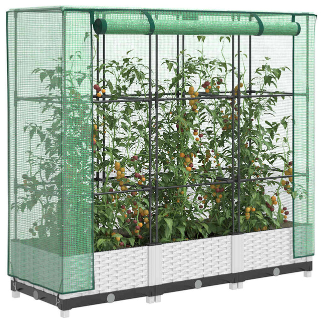 højbed med drivhusovertræk 120x40x123 cm rattan-look