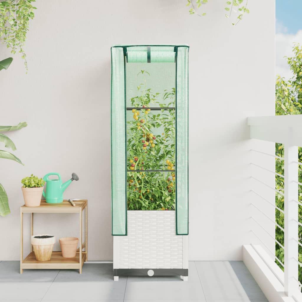 højbed med drivhusovertræk 40x40x139 cm rattan-look