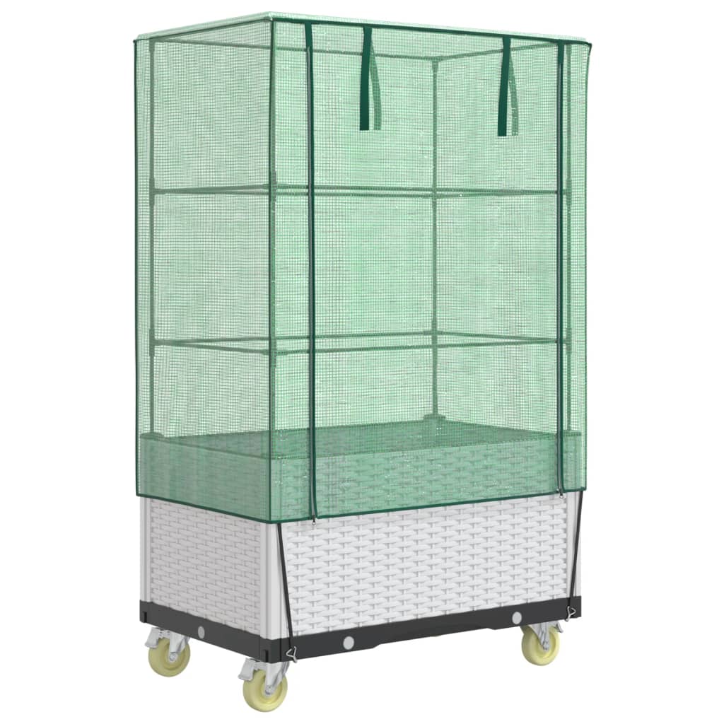 højbed med overtræk og hjul 80x50x182 cm rattan-look