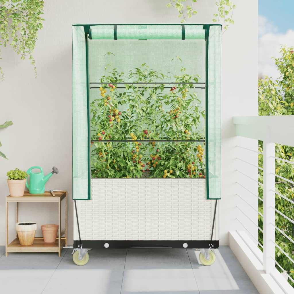 højbed med overtræk og hjul 80x50x182 cm rattan-look