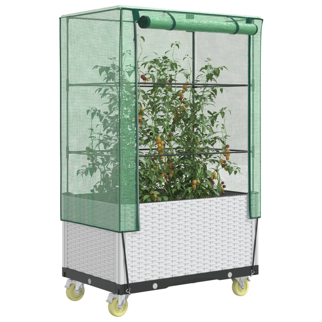 højbed med overtræk og hjul 80x50x182 cm rattan-look
