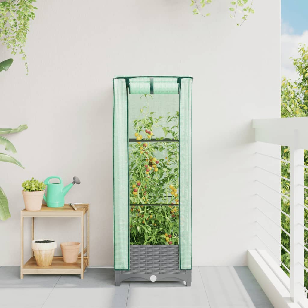 højbed med drivhusovertræk 40x40x123 cm rattan-look