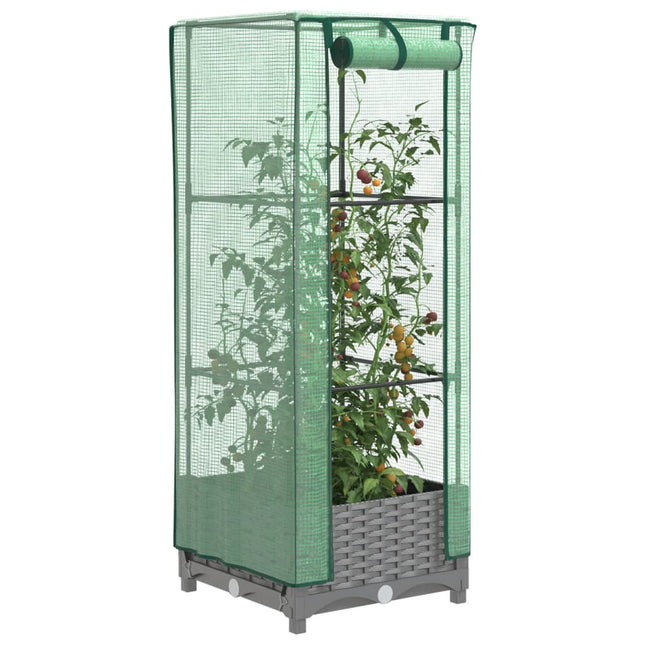 højbed med drivhusovertræk 40x40x123 cm rattan-look