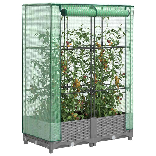 højbed med drivhusovertræk 80x40x123 cm rattan-look