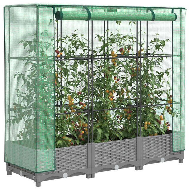 højbed med drivhusovertræk 120x40x123 cm rattan-look