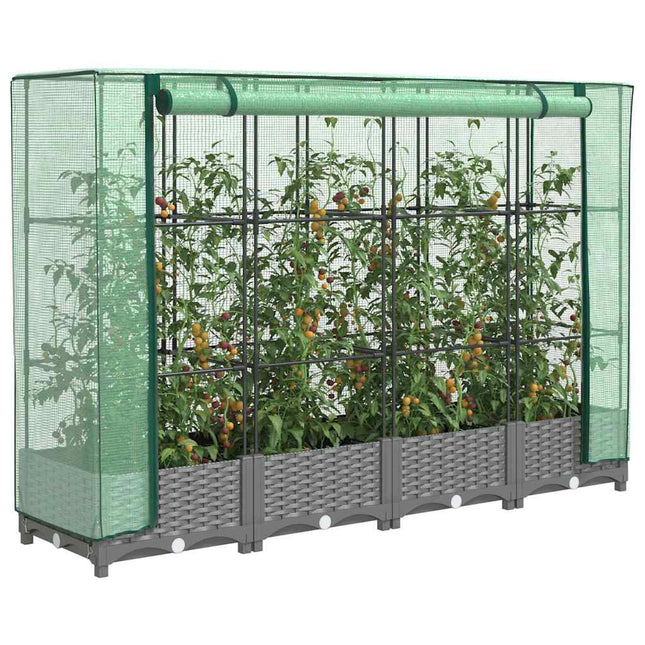 højbed med drivhusovertræk 160x40x123 cm rattan-look