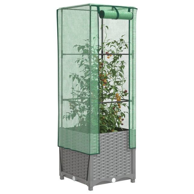 højbed med drivhusovertræk 40x40x139 cm rattan-look