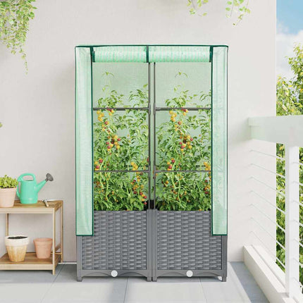 højbed med drivhusovertræk 80x40x138 cm rattan-look