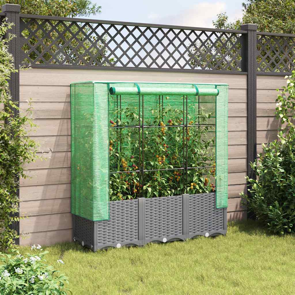 højbed med drivhusovertræk 120x40x138 cm rattan-look