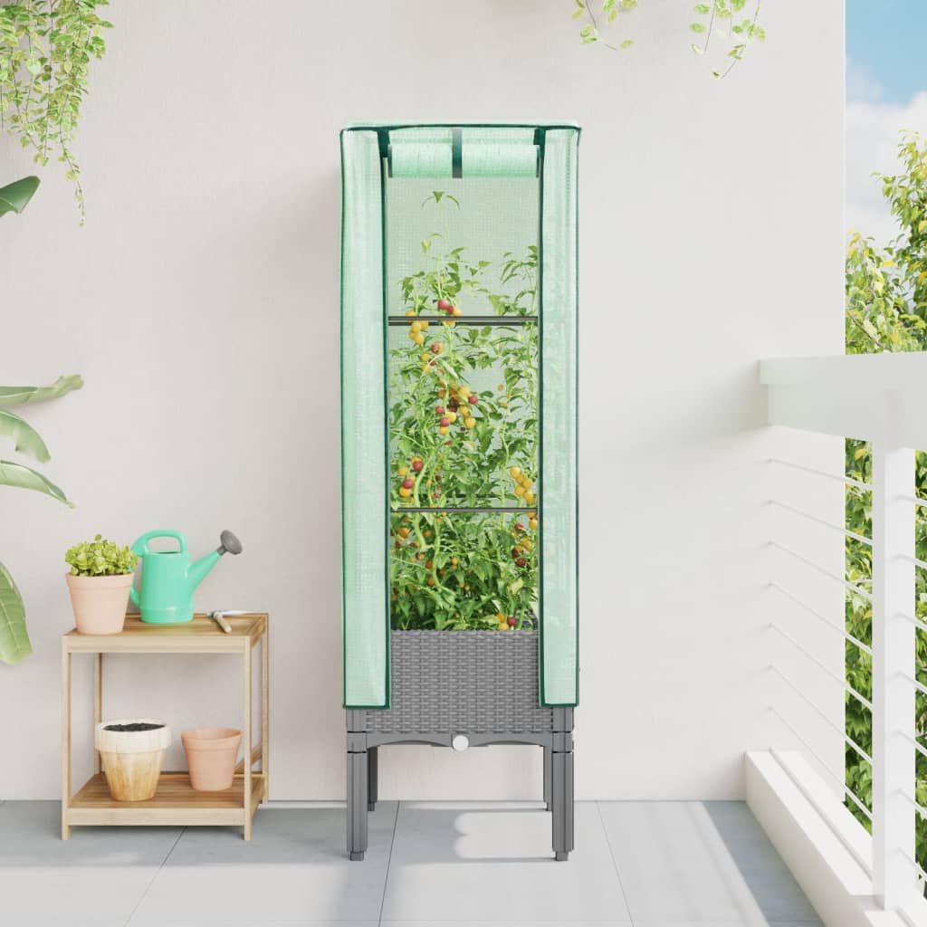 højbed med drivhusovertræk 40x40x140 cm rattan-look