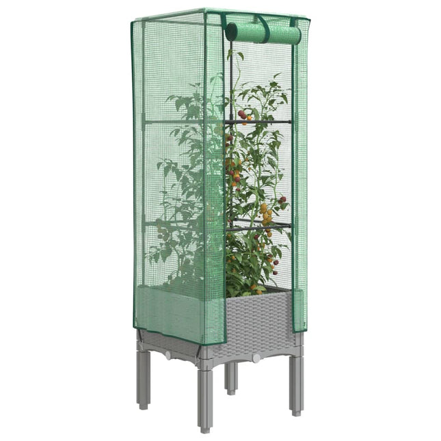 højbed med drivhusovertræk 40x40x140 cm rattan-look