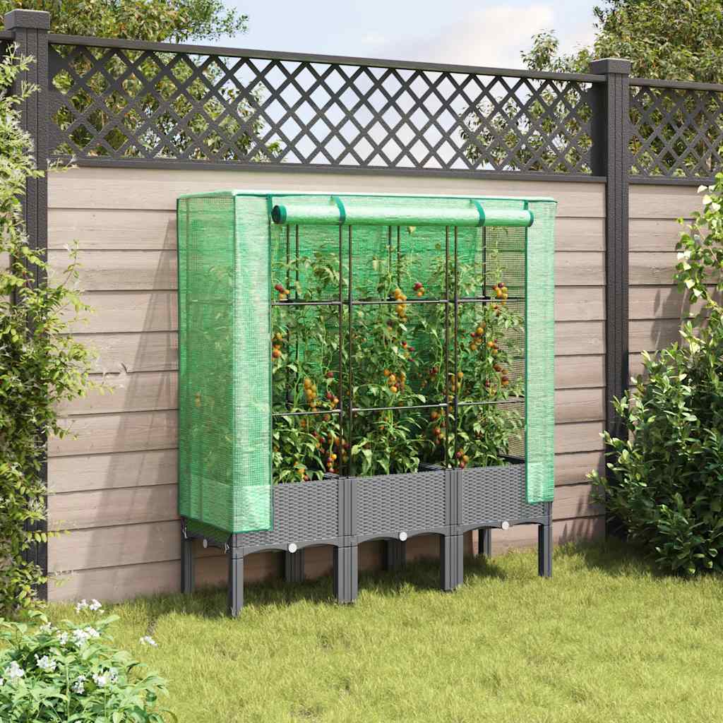 højbed med drivhusovertræk 120x40x140 cm rattan-look
