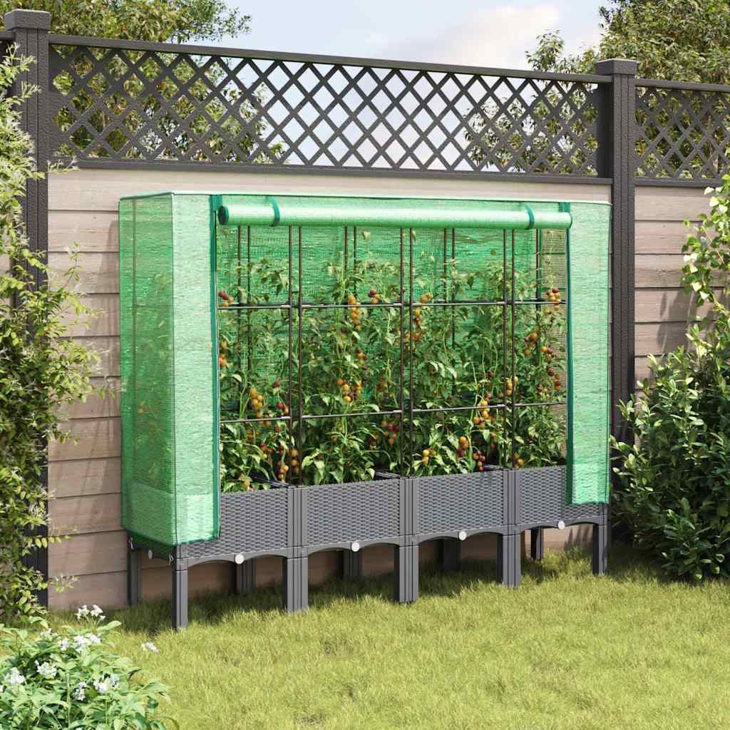 højbed med drivhusovertræk 160x40x140 cm rattan-look