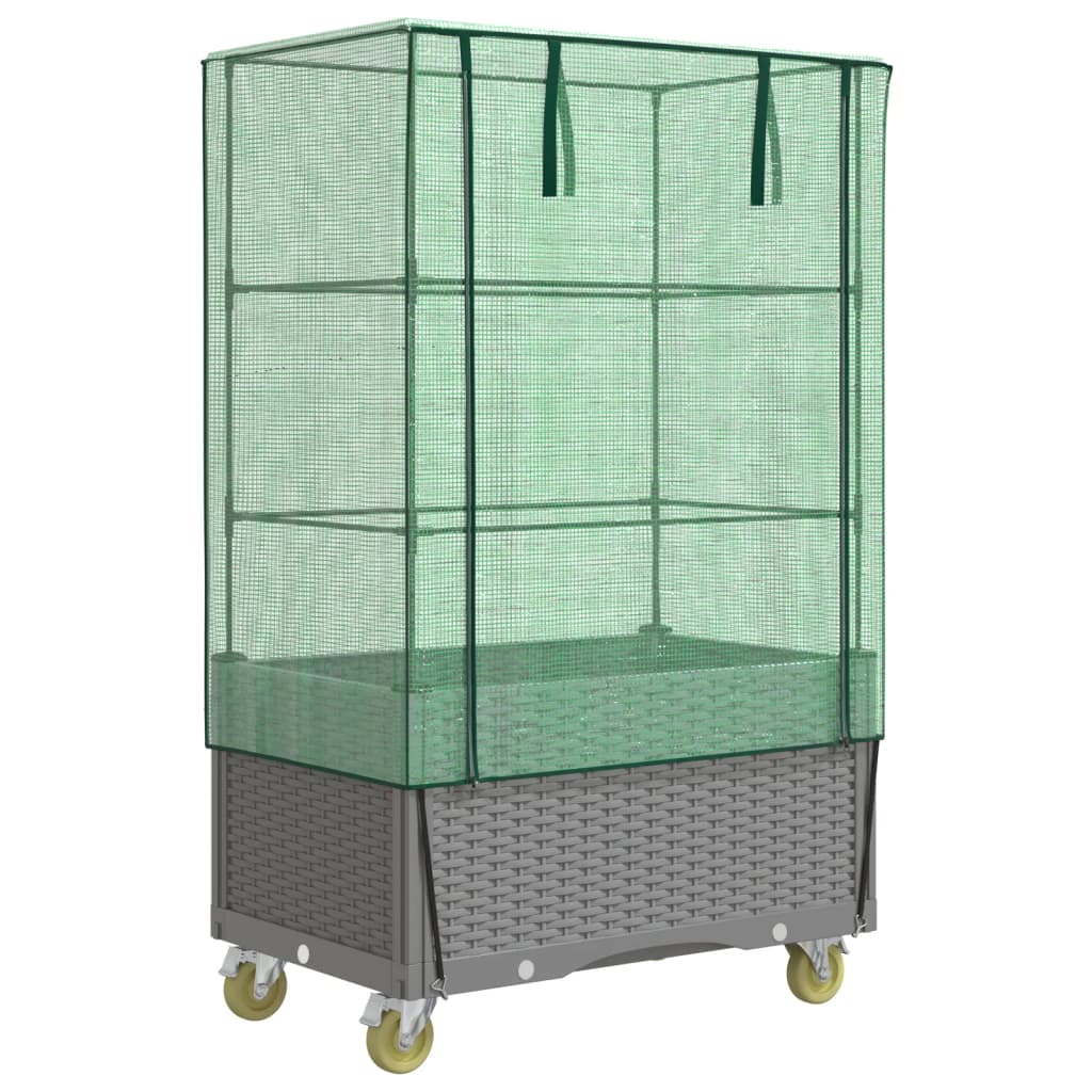 højbed med overtræk og hjul 80x50x182 cm rattan-look
