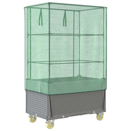 højbed med overtræk og hjul 80x50x182 cm rattan-look