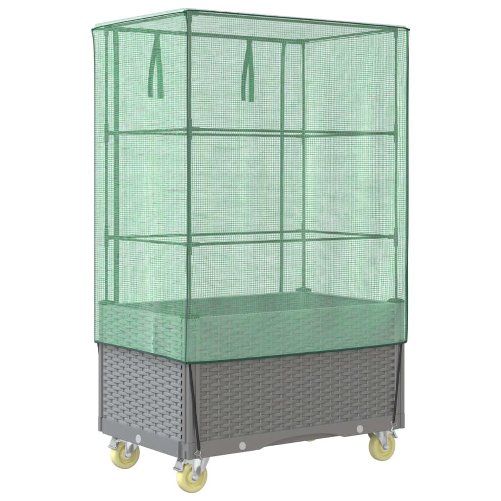 højbed med overtræk og hjul 80x50x182 cm rattan-look